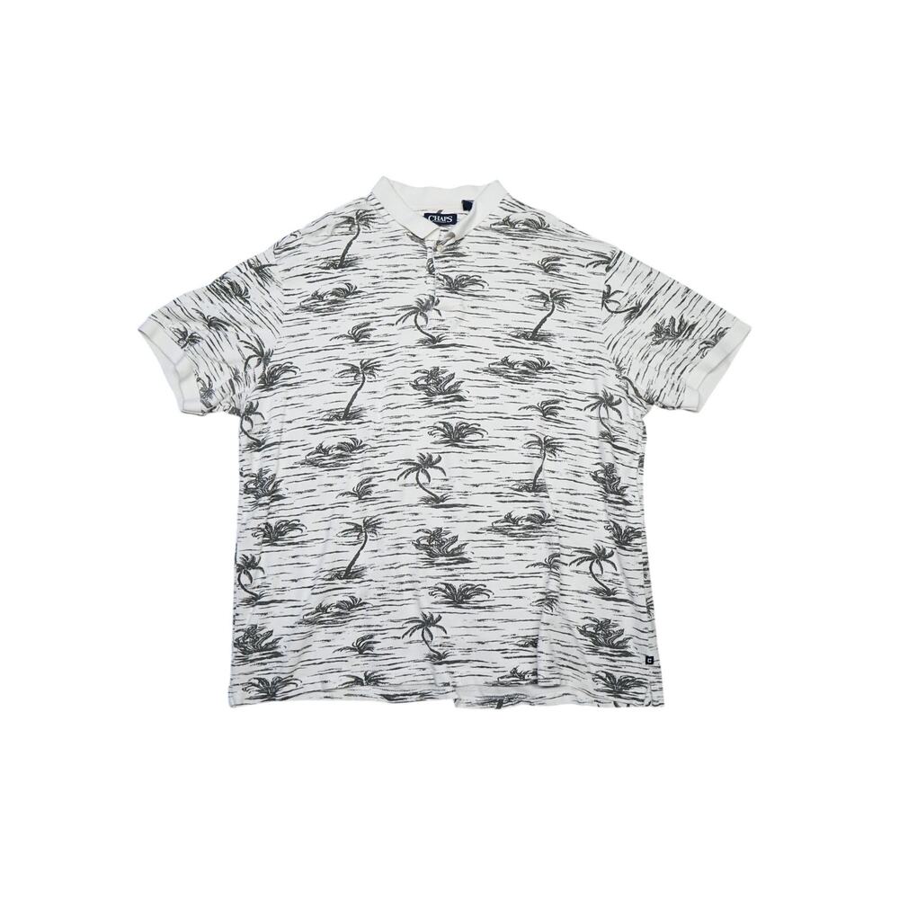 Chaps Men’s Polo Shirt XXL White Palm Tree Print Short Sleeve Tropical Cotton